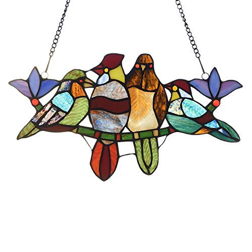Capulina Buntglas-Fensterbehang, handgefertigt, moderne Kunst, atemberaubende 4 Vögel, Buntglas-Fenster mit Kette, abstrakte Kunst Stil (W15,7 x 8,5 Zoll) Cover