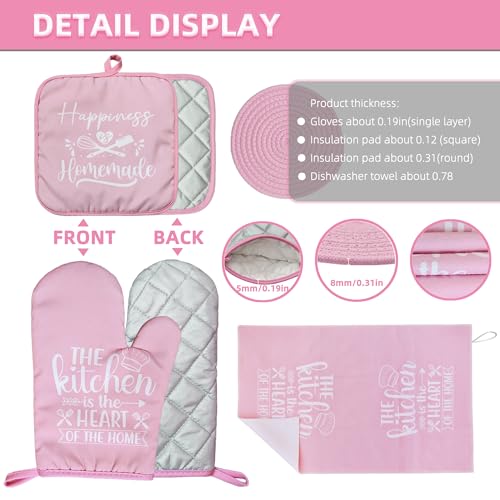 8-Pcs Pink Oven Mitts and Pot Holders Set – Pink Kitchen Accessories, Includes 2 Oven Mitts, 4 Pot Holders, 2 Dish Towels, for Baking, Cooking, Farmhouse, Housewarming, Christmas, Valentine's Day - image 5