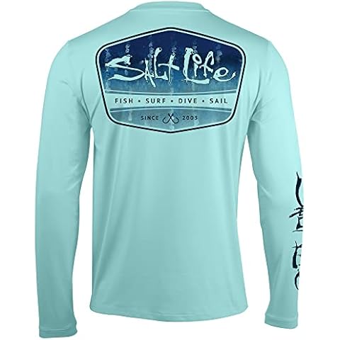 Salt Life Men's Marlin Fade Long Sleeve Performance Fit Tee Shirt, Light Aruba Heather, Medium Cover