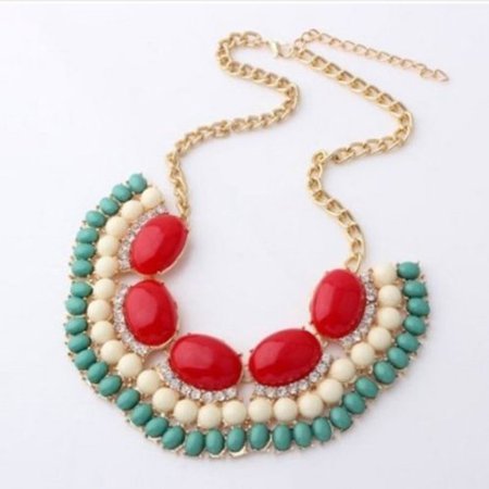 Jovana Popular Lovely Gothic Vintage Lady Bubble Fringe Bib Party Necklace (Red Green)