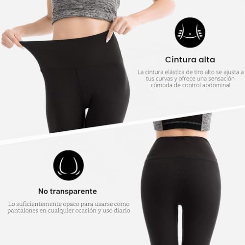 Miniatura 3 de Sinophant 2 Leggins Mujer Pantalon Yoga Mallas Deporte Leggings Suaves Elásticos De Cintura Alta Tallas Pilates S-M 2 Negro Negro