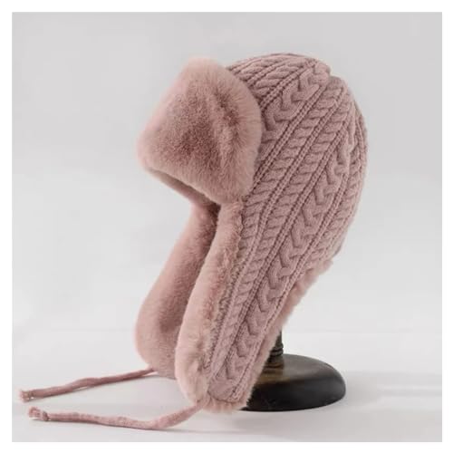 ECYC Ltd Knitted Trapper Hat for Women Men, Faux Fur Lined Trapper Hat Knit Earflap Beanie Hat Winter Warm Trapper Hat with Ear Flaps Soft Ski Cap