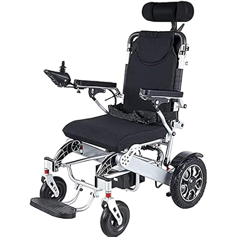 GL-GDD Foldable All Terrain Electric Wheelchair with Adjustable Backrest, Double Motor Lightweight Mobility Aid Power Scooter Wheelchairs with Headrest Cover