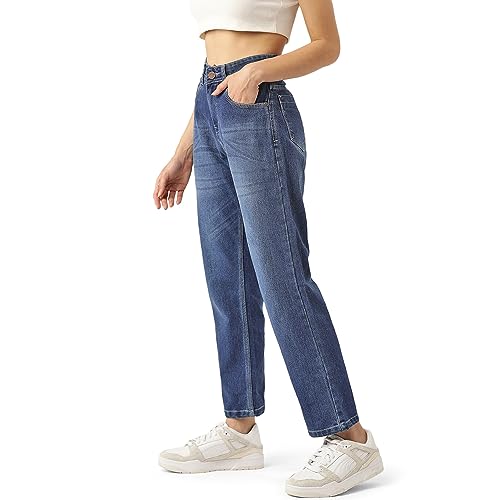 Image of PARIS HAMILTON Womens /Girls High Waist Straight fit Stretchable Denim Jeans Relaxed Fit