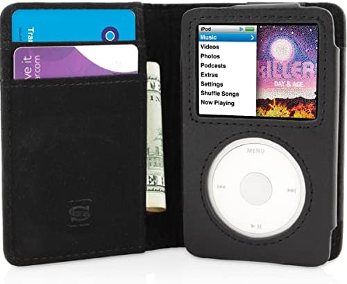 Snugg iPod Classic Case, Leather Flip iPod 7th Generation Case Executive Apple iPod Case Cover Wallet - iPod Case 7th Generation Legacy Series - Blackest Black