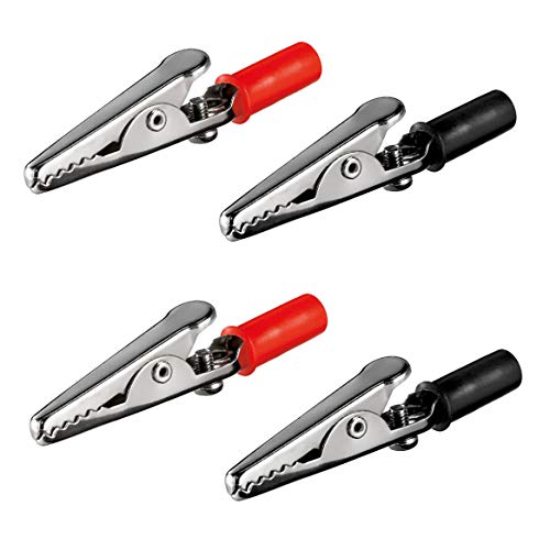 2x Krokodilklemmen Set | Rot & Schwarz | 55 mm | mit Schraube | Metall Klemmen Kunststoff Griff | Bananenstecker Abgreifklemme Clips Alligator | je 2 Stück