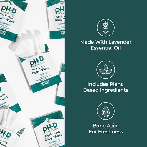 Image of pH-D Feminine Health Support - Boric Acid Wipes - Holistic Body Wipes - Travel Friendly, pH-Balanced, Paraben-Free, and Made with Essential Oils - Sensitive - 30 count