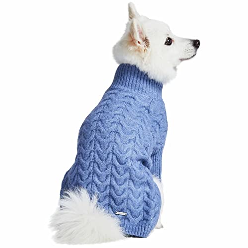 Pull classique tricot texturé chien col roulé bleu chiné dos 40cm - 8