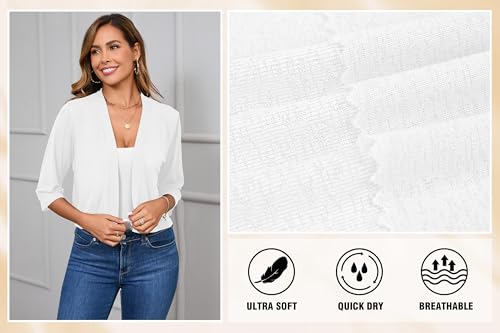 Image of Iandroiy Women's 3 /4 Sleeve Shrugs Lightweight Open Front Cropped Cardigan for Women