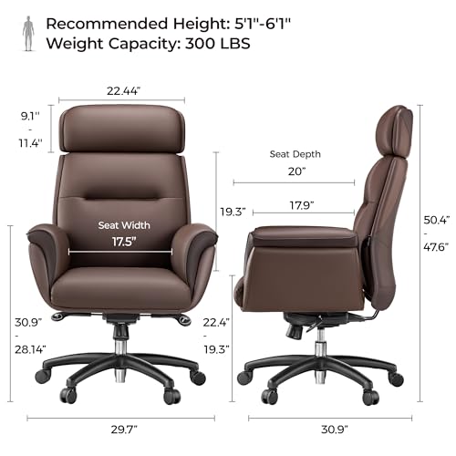 Image of EUREKA ERGONOMIC Royal Ergonomic Office Chair Executive Desk Chair, Microfiber Leather High Back Executive Chair Comfy Ergonomic 360 Swivel with Lumbar for Home Workshop- Brown