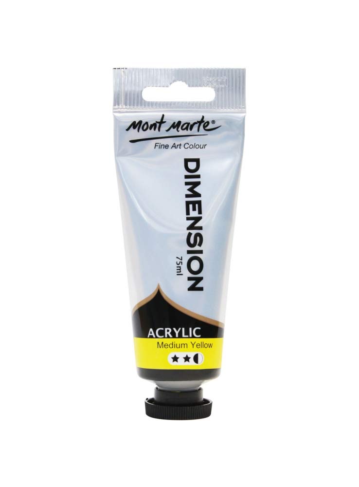 Mont Marte Dimension Acrylic Colour Series with High Viscosity Glass Finish Strong Colour Intensity Excellent Lightfastness, Pigment Tube Dimension Acrylic 75ml - Medium Yellow