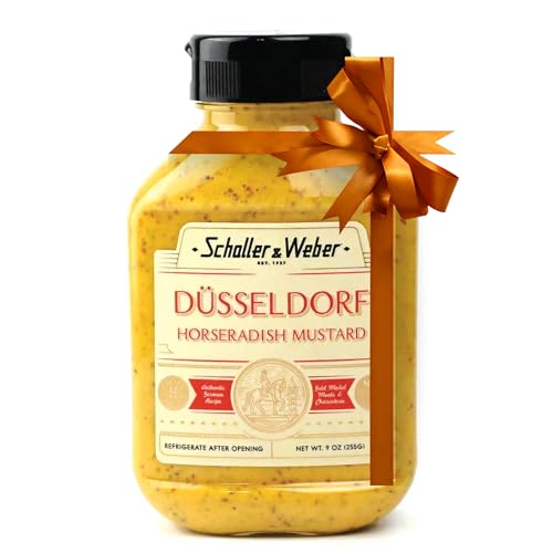 Schaller & Weber Dusseldorf Horseradish Mustard, 9 Oz Squeeze Bottle (1 Pack) | Hot German Mustard with Horseradish, All Natural Deli Mustard for Sausages, Pretzels & Sandwiches