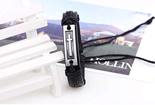 Pulsera de cuero con cruz estilo múltiple para hombre miniatura 2