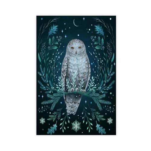 Poster Chouette des Neiges 40x61 cm | Toile Murale Esprit Hivernal pour Salon