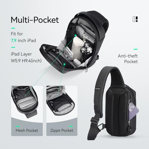 Sling Backpack Men, Sleek Aesthetic Sling Bag with Hard Shell Design and USB Charging Port, Waterproof Shoulder Bag for Traveling, Sporting, Cycling, Daily4