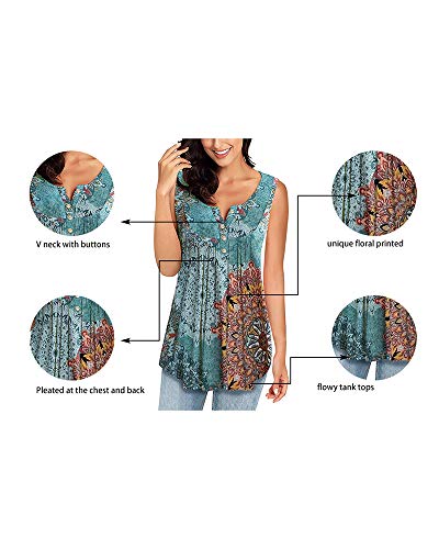 Mirol Womens Summer Sleeveless V Neck Solid Color Casual Swing Shirts Flowy Tank Tops Blouses With Buttons Lake Blue #TOP2