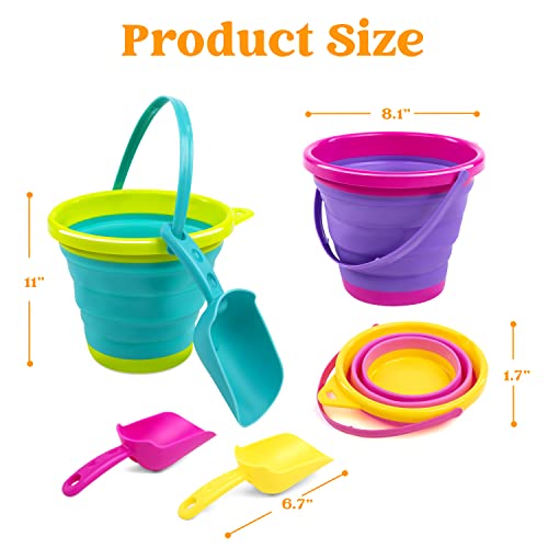 Joyin Foldable Beach Bucket Set - 3 Packs Collapsible Beach Toy Buckets With Shovels And Mesh Backpack For Kids Toddlers Beach Party, Easter Egg Hunts, Camping Gear, Travelling And Fishing Water Pail #TOP6