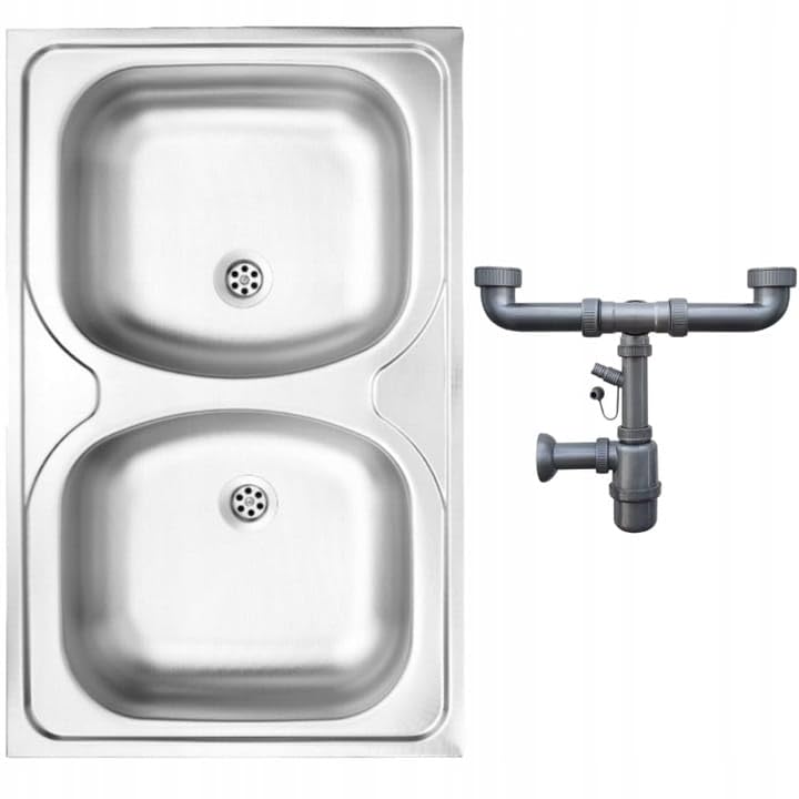 DomoDomo – Évier de cuisine 80x50 cm à poser en acier inoxydable satiné – double cuve compacte sans égouttoir – siphon inclus