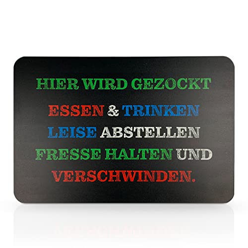 signodoo® Funschild "Hier wird gezockt Essen und Trinken leise abstellen..." | BxH: 30,0 x 20,0 cm, Aluminiumverbundplatte | Prägeschild mit lustigem Spruch | Spaßschild Cover