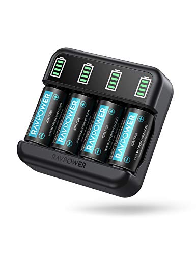CR123A Rechargeable Lithium Batteries, RAVPower 8 Pack 3.7V 850mAh Batteries and 4-Bay Battery Charger with LED Display for Arlo Wireless Security Cameras VMC3030 VMK3200 VMS3330, Flashlight, Polaroid