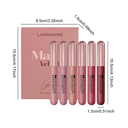 Batom Líquido Matte Velvet - Batom Líquido Velvet Matte 6 Cores | Kit de batom fosco de longa duraçã