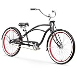 Firmstrong Urban Man Deluxe Single Speed Stretch Beach Cruiser Bicycle, 26-Inch, Matte Black/ Red Rim