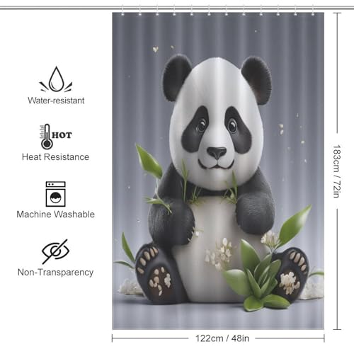 Rideau de douche panda mignon 122x183cm en polyester lavable pour baignoire - 4