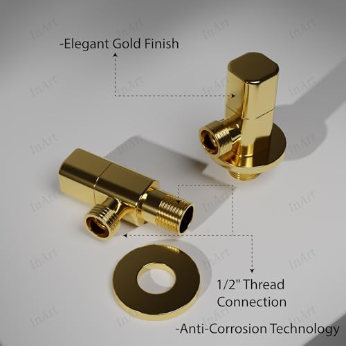 Image of InArt Heavy-Duty Brass Angle Valve for Bathroom & Kitchen | Leakproof 1-Way Angle Stop Cock with Wall Flange | Gold Color - 5 Year Warranty