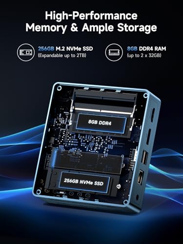 Image of Bmax Mini PC B2 Power Intel 5205U 8GB DDR4 256GB M.2 NVMe SSD Support Expansion (64GB&4TB),HDMI 1.4&DP 1.2, USB3.2,4K Dual Display 2.4G /5G WiFi & BT5.0 Mini Desktop Computers for Home /Office /Design