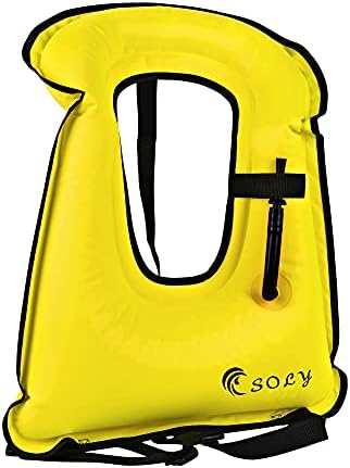 SOLY Inflatable Snorkel Vest Kid, Snorkeling Vest Adjustable Light Snorkeling Jackets for Diving Low Impact Water Sports Safety for for Children 20-60 lbs(Yellow Kid)