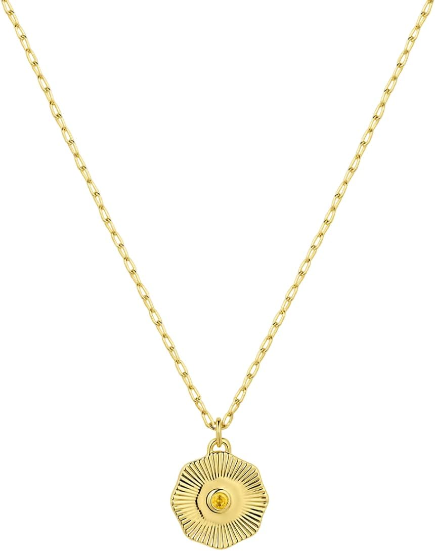 gorjana - Birthstone Coin Necklace 16"-18" - 18k Gold Plated Brass - Personalized Gemstone Options - Adjustable Chain Length - Gifting for special occasions