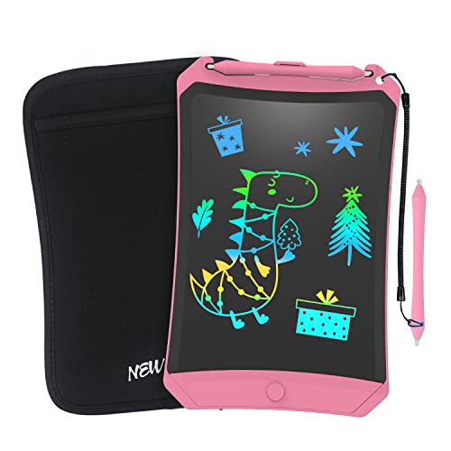 NEWYES Colorful Robot Pad 8.5 Inch LCD Writing Tablet with Lock Function Electronic Doodle Pads Drawing Board with Case and Lanyard Gifts for Kids Pink Age 3 Months+