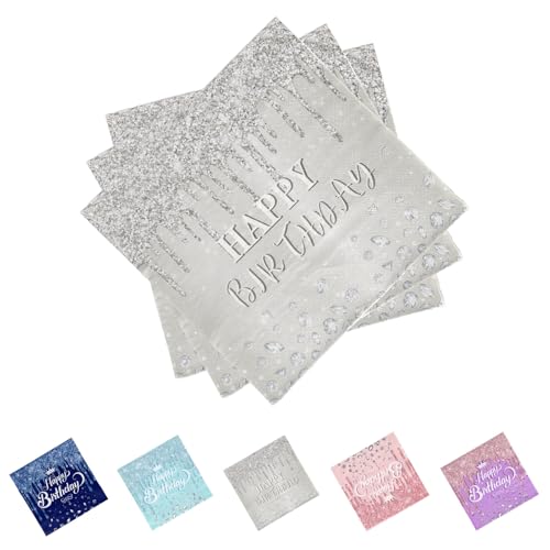 JENCVNL 40 Pièces Serviettes Anniversaire Joyeux 33 x 33 cm Serviettes Papier Decoration Anniversaire, Serviette Jetable pour Deco,Scettar Serviette pour...