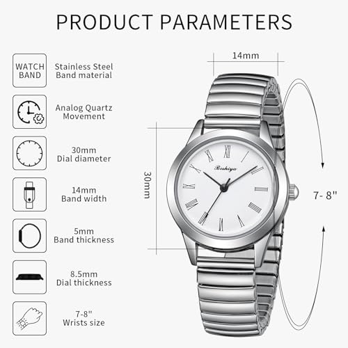 BOSHIYA-Womens-Stretch-Band-Watch-Easy-Reader-30mm-Analog-Quartz-with-Stainless-Steel-Elastic-Strap-Waterproof-Ladies-Wristwatch-GoldSilver 41cD673sVbL