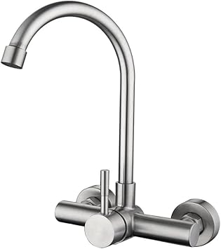 Wall Mounted Kitchen Tap Mixer Stainless Steel Brushed 360  Rotatable Kitchen Sink Mixer Tap Single Lever Tap-A