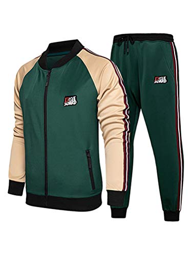 Ftcayanz Men's Athletic Tracksuits Activewear Full-Zip Sport Set Casual Jogging Sweat Suit Army Green M #TOP30