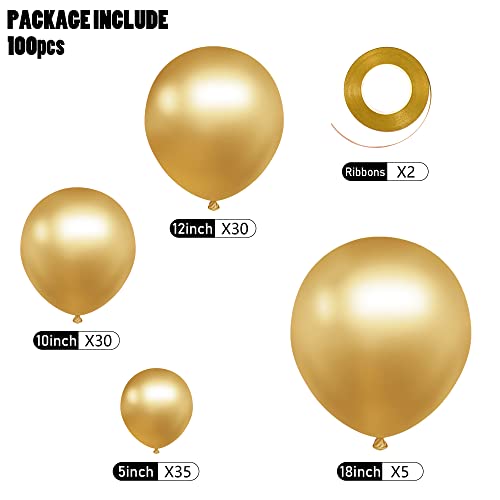Image of CANREVEL Metallic Gold Balloons - 100pcs Different Sizes 15 /10 /12 /18 Inch Chrome Gold Latex Balloons Garland Arch Kit for Birthday Party Graduation Baby Shower Wedding Holiday Balloon Decoration