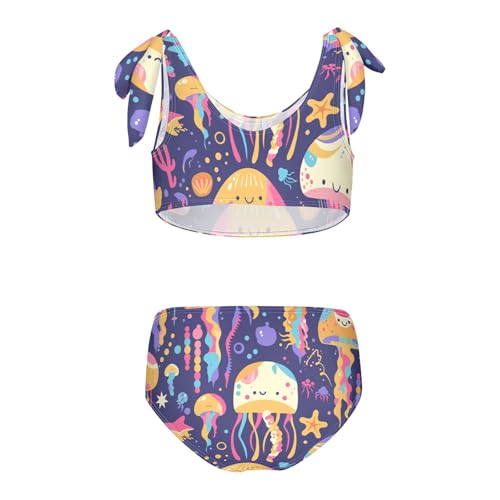 Colorful Jellyfish Girls' 2 Piecing Kids Bikini Set Scoop Neck Swimsuit Swimwear Cute Shoulder Strap2