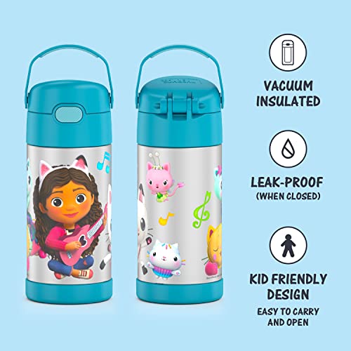 Thermos Funtainer 12 Ounce Stainless Steel Vacuum Insulated Kids Straw Bottle, Gabby's Dollhouse #TOP1