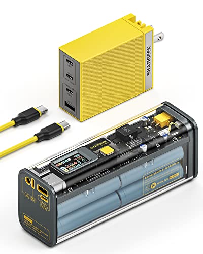 Shargeek Storm2 100W Power Bank 25600Mah With Transparent Case And Ips Screen & Shargeek 100W Usb C Charger With Usb C*3 And Usb A*1 Ports #TOP3