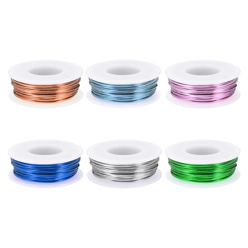 PATIKIL 18 Gauge 1 mm Aluminum Craft Wire, 49.2 ft Metal Wire 6 Roll Armature Bendable Wire for Jewelry Making Metal Wrap DIY, Rose Gold/Silver/Sapphire Blue/Light Pink/Green/Steel Blue