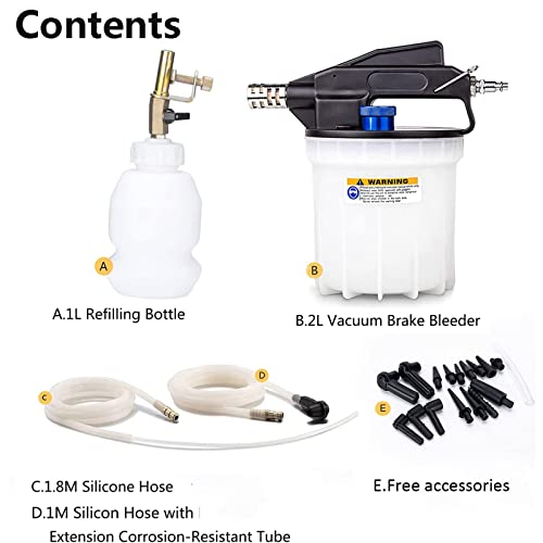 Oulaiz Vacuum Brake Bleeder Air Brake Bleeder Kit With 2L Brake Fluid Extractor And 1L Refilling Bottle, Pneumatic Vacuum Bleeder Tool Kit For Auto Car Truck Use #TOP1