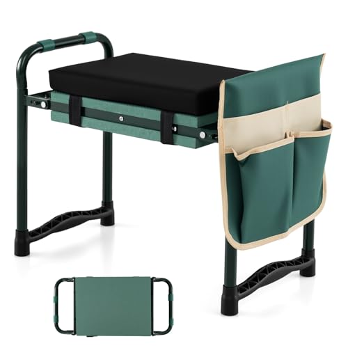 Image of 2-in-1 Garden Kneeler and Seat, Folding Garden Seat w /EVA Foam Kneeling Pad & Removable Tools Pouch, Sturdy Steel Frame, No Assembly, Portable Heavy Duty Garden Stool w /Detachable Armrests