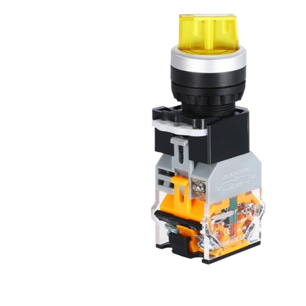 ON OFF, amarillo con interruptor de luz, interruptor selector, interruptor de transferencia de 2 posiciones, interruptor LED de entrega de 22 mm, adecuado for panel redondo tipo 10A(1NO1NC,2 WAY SELF
