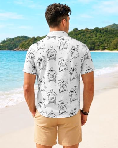 Image of 99TIMORO Fathers Film Button Down Shirt for Men, Funny Hawaiian Short Sleeve Top, Summer Beach Gifts