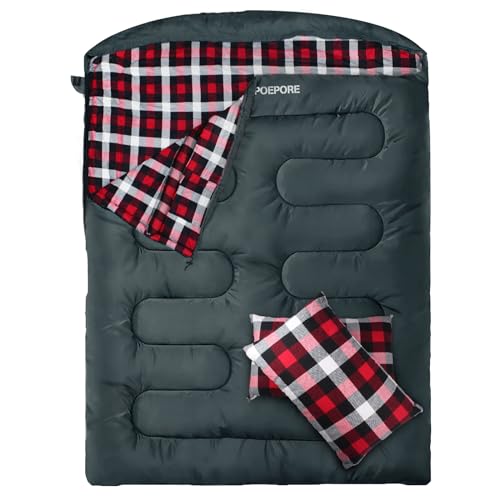 Poepore Doppelschlafsack Flanell für Erwachsene Deckenschlafsack Baumwolle 2 Personen Winter mit 2...
