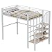 Hochbett 140 x 200 Stabile Metallkonstruktion mit geräumigem Stauraum unter dem Bett und Treppe Ideal für Kinder und Erwachsene Stauraumbett für maximale Platzeffizienz (Weiß)