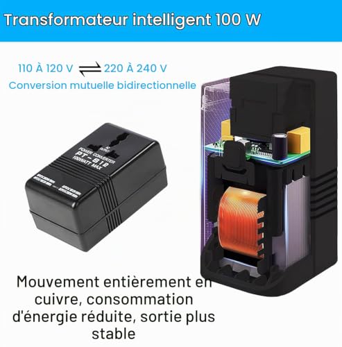 Transformateur Convertisseur De Tension, 100v-120v à 220v-240v 100w Adaptateur Universel De Voyage Adaptateur Prise, Abaissant/élévateur Convertisseur De Puissance Tension De Transformateur – vue 5
