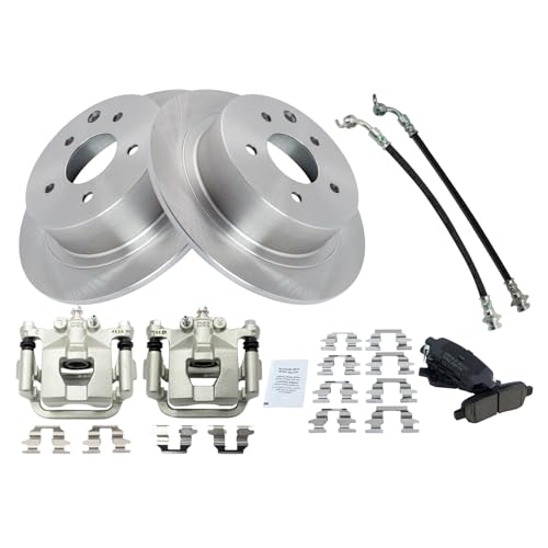 Image of TRQ Rear Brake Pad and Rotor Set Semi Metallic Rotors Calipers Hoses | For 2007-2008 Nissan Maxima