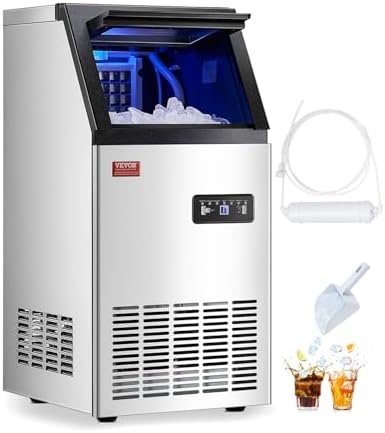 VEVOR Commercial Ice Maker, 100lbs/24H Ice Maker Machine with 28lbs Storage Capacity, 40 Ice Cubes in 15 Minutes, Freestanding Ice Maker for Bar Home Office Restaurant, LED Display, Self-Cleaning